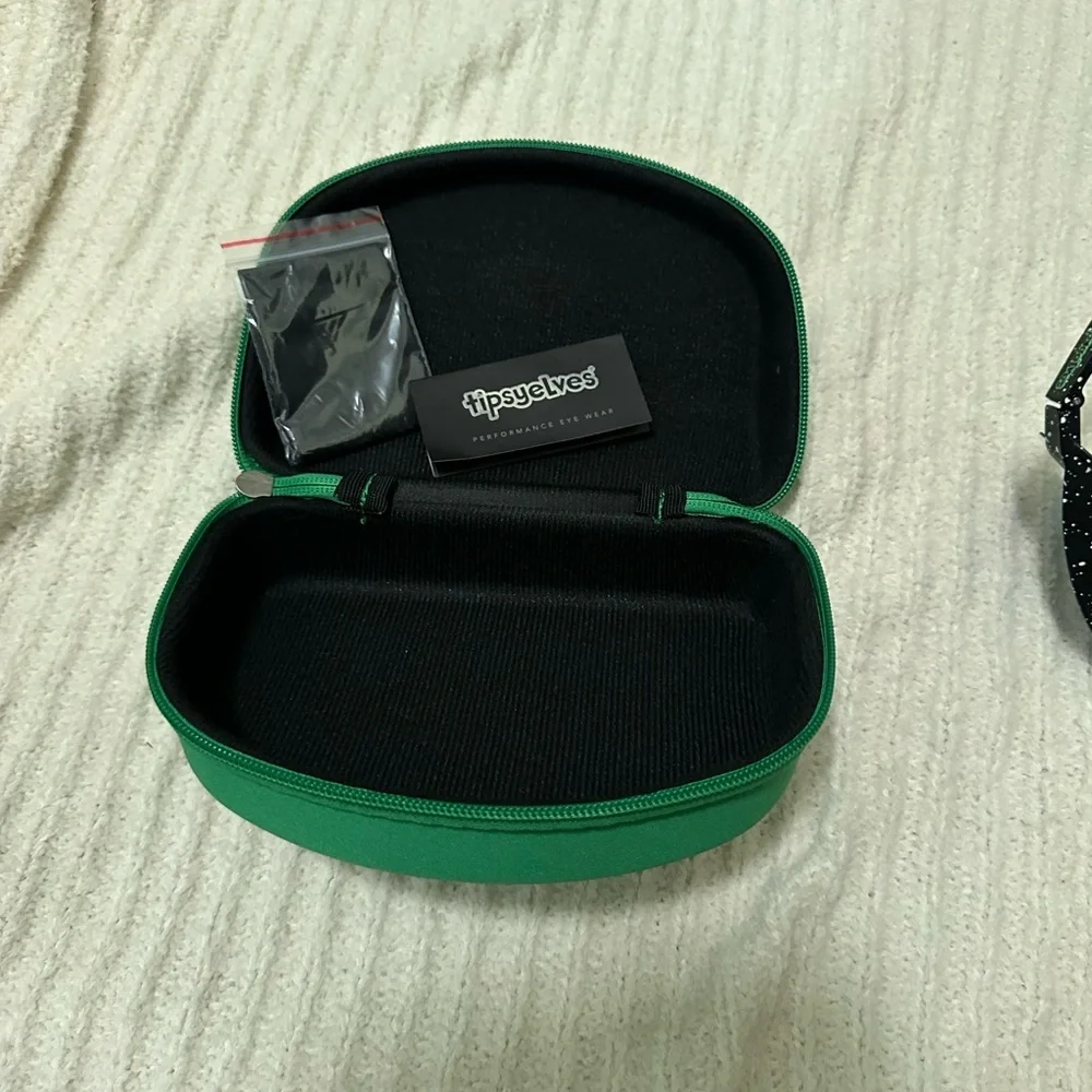 Tipsy Elves Green Mirrored Visor Sunglasses With Hard Case Limited Style